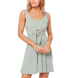 L Space Topanga Dress Size S Scoop Neck Front Knot Keyhole Stretch Green NWT